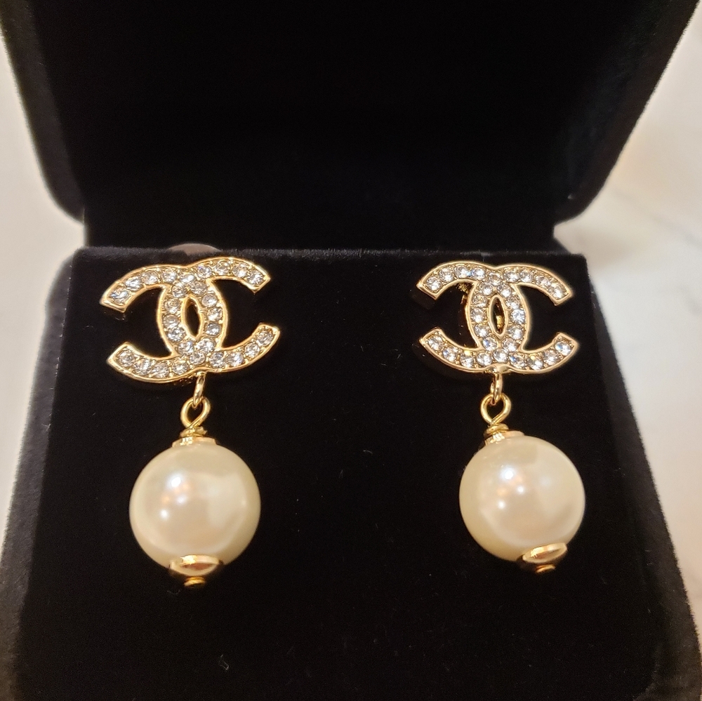 Vintage Coco Chanel crystal pearl drop earrings